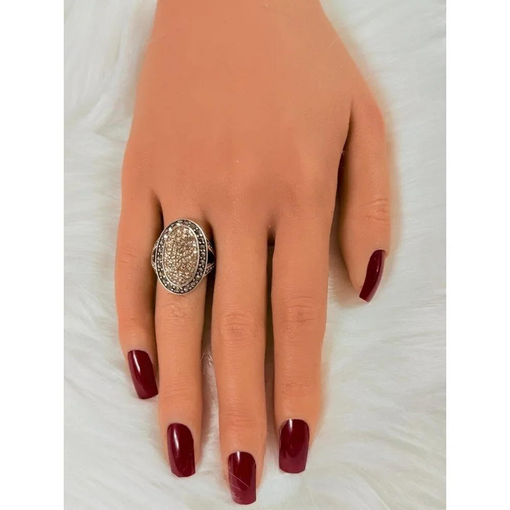 Champagne Stones/Black Marcasites Silver‎ 925 Ring